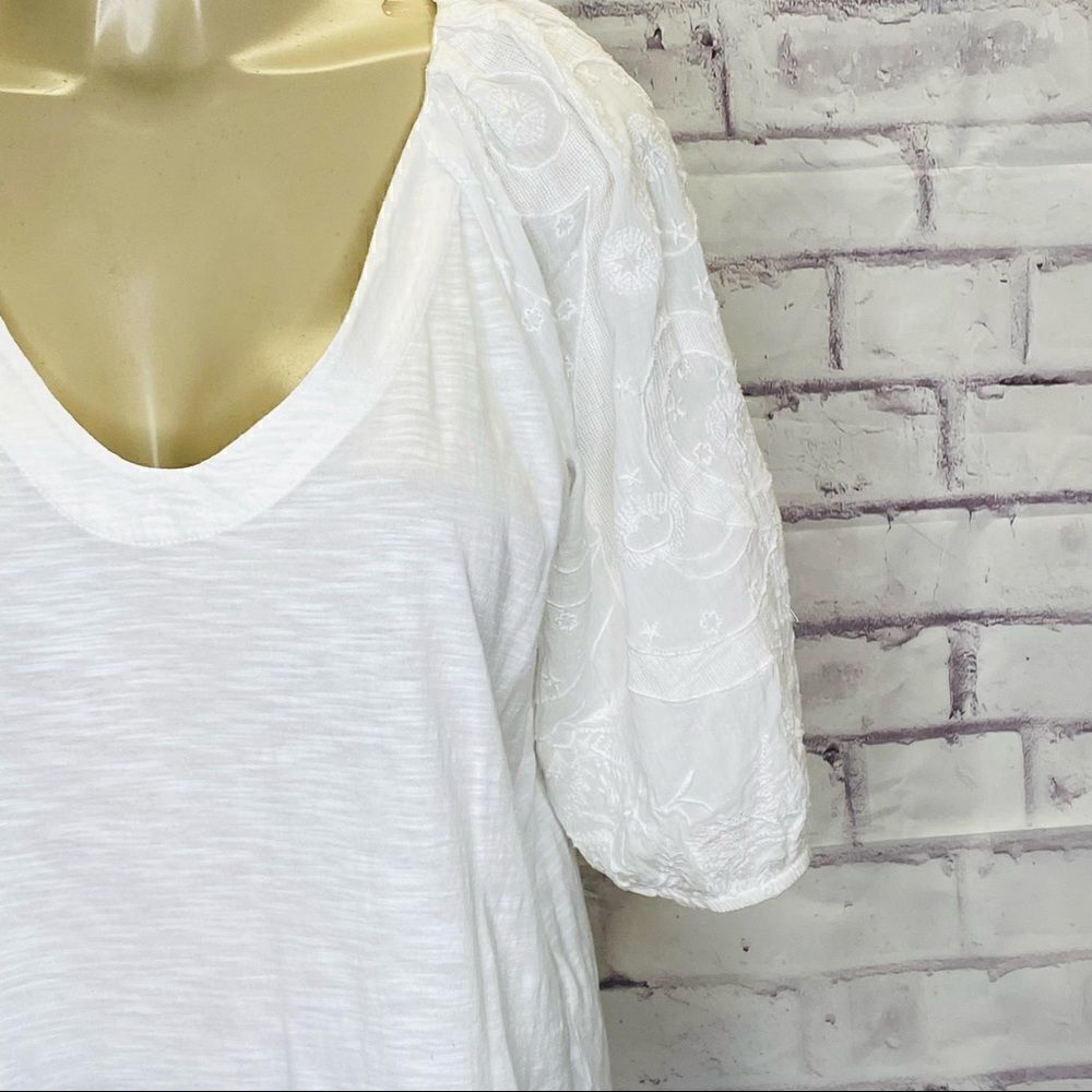 Anthropologie Maeve Bridey White Embroidered Puff Sleeve U-Neck Cotton S - Picture 3 of 9